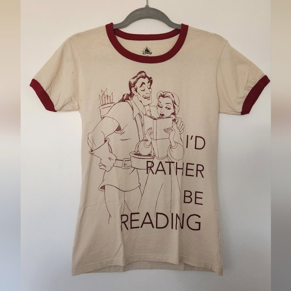 Disney Belle and Gaston "I'd Rather Be Reading" Shirt Size Small